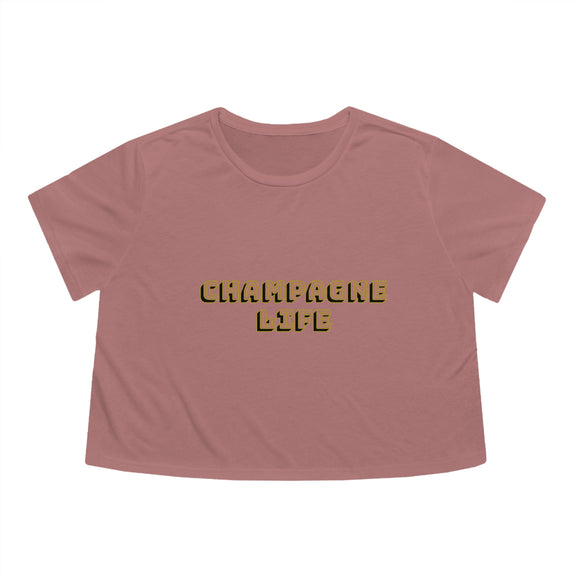 Champagne Life in Block Letters Women's Flowy Cropped Tee
