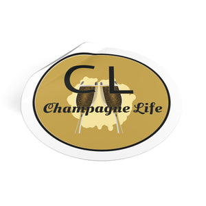 Champagne Life Circle with Gold Background Round Vinyl Stickers