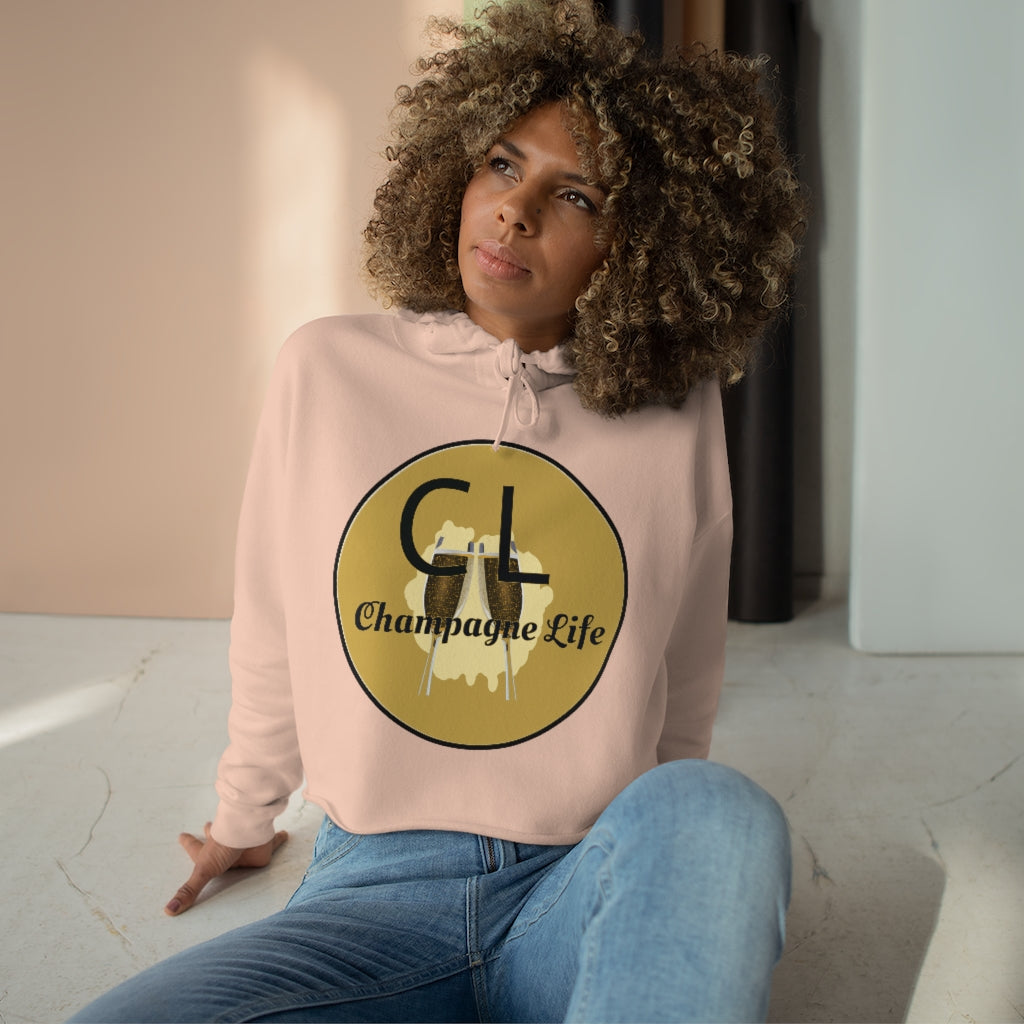 Champagne Life Circle with Gold Background Crop Hoodie