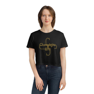 Champagne Life with a 'C' Circle Women's Flowy Cropped Tee