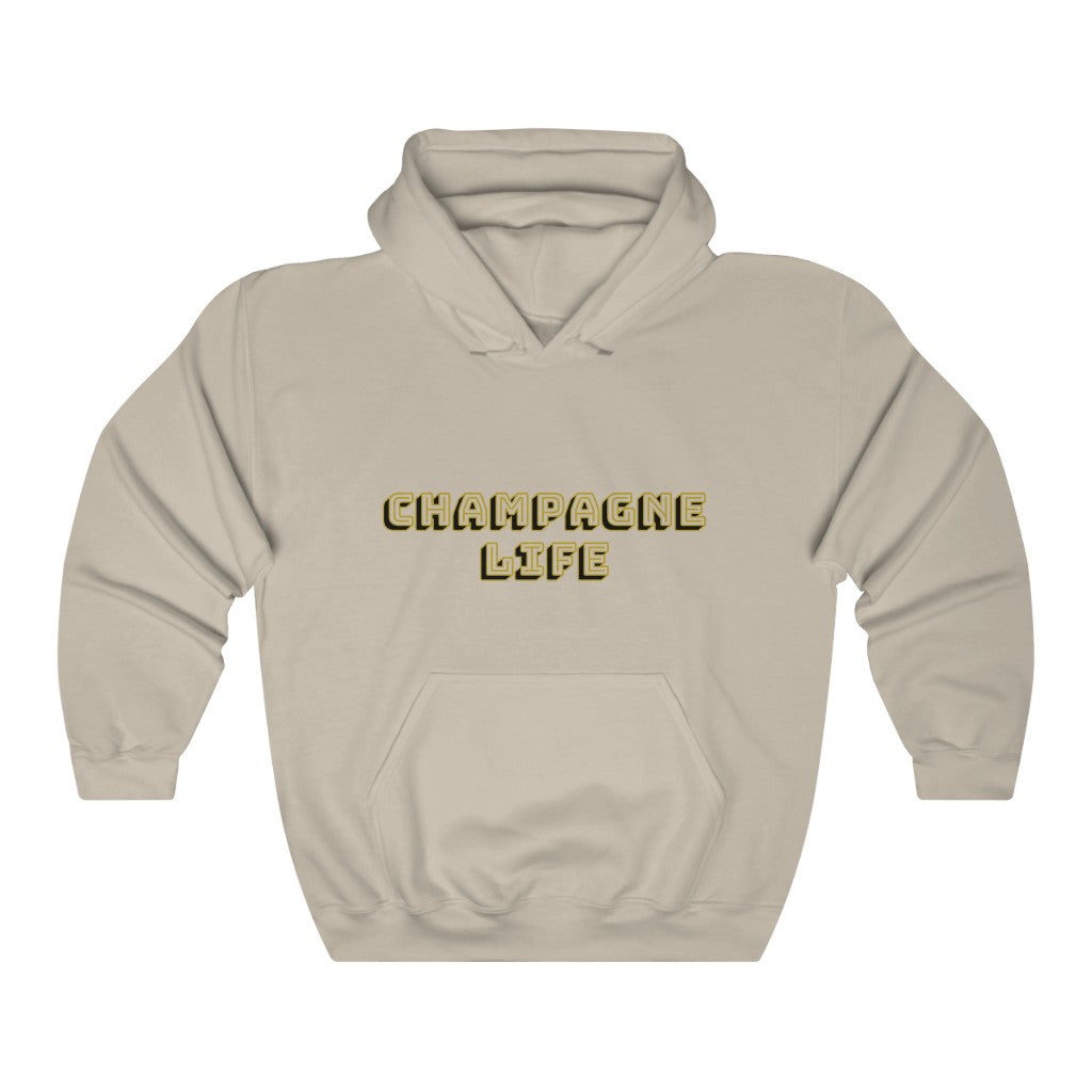 Champagne Life in Gold Block Letters Unisex Heavy Blend™ Hooded Sweatshirt