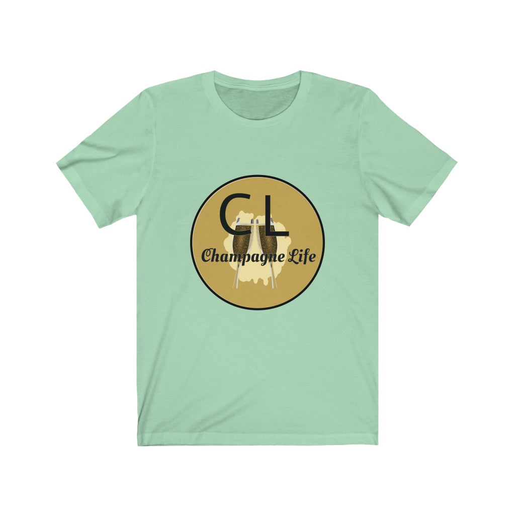 Champagne Life Circle with Gold Background Unisex Jersey Short Sleeve Tee