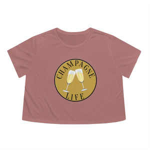 Champagne Life with Gold Background Women's Flowy Cropped Tee