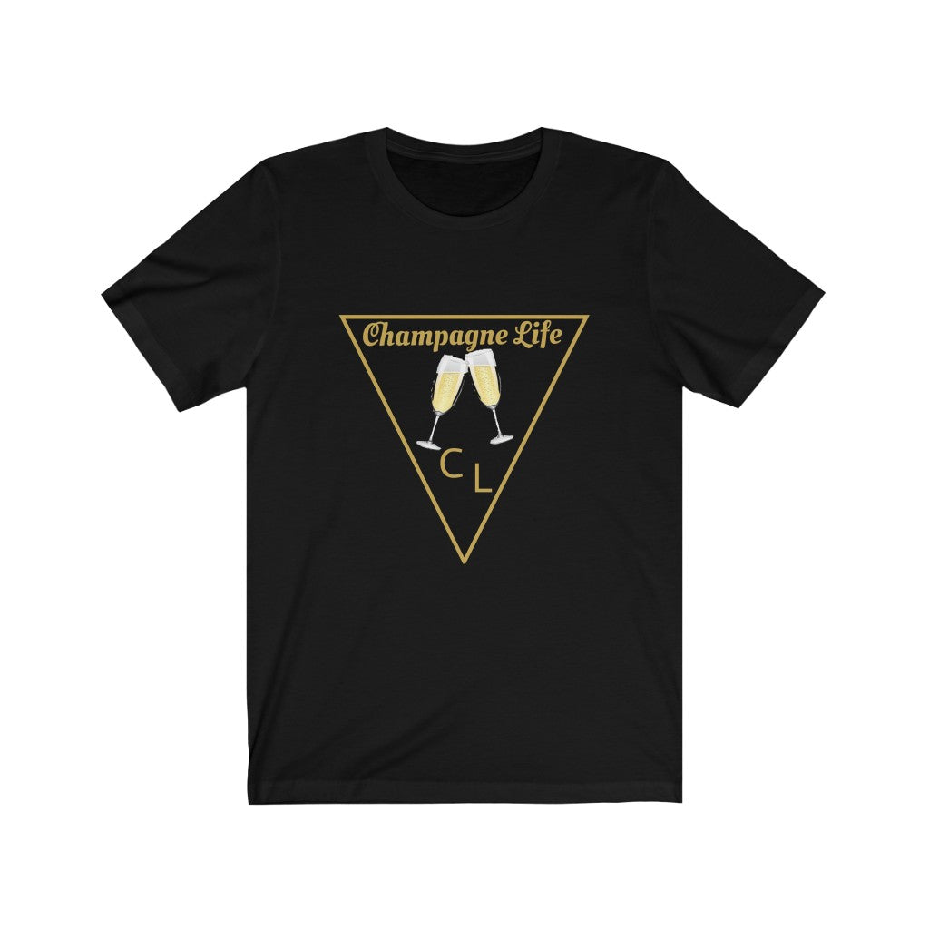 Champagne Life Triangle with Black Background Unisex Jersey Short Sleeve Tee