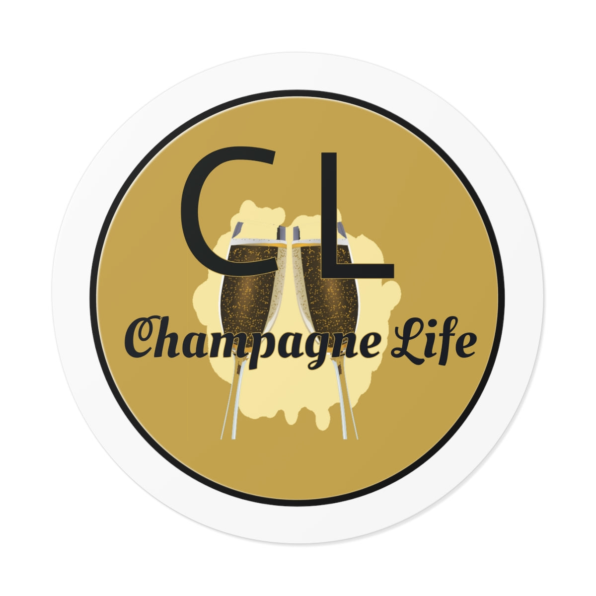 Champagne Life Circle with Gold Background Round Vinyl Stickers