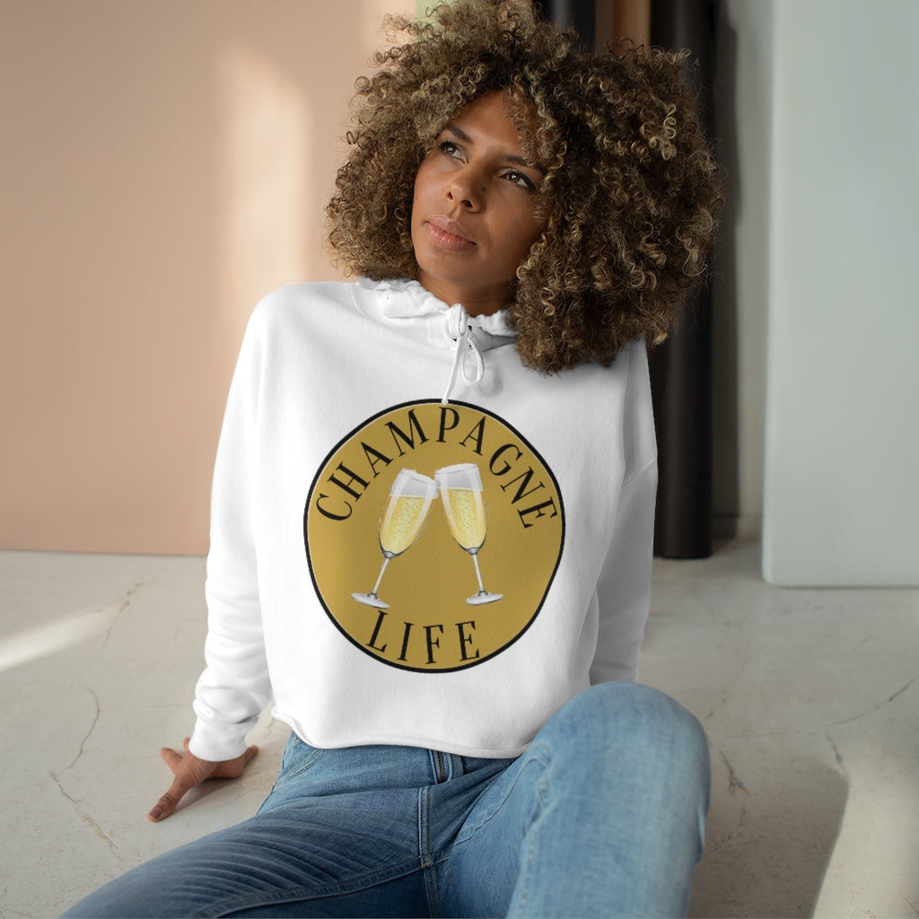Champagne Life with Gold Background Crop Hoodie