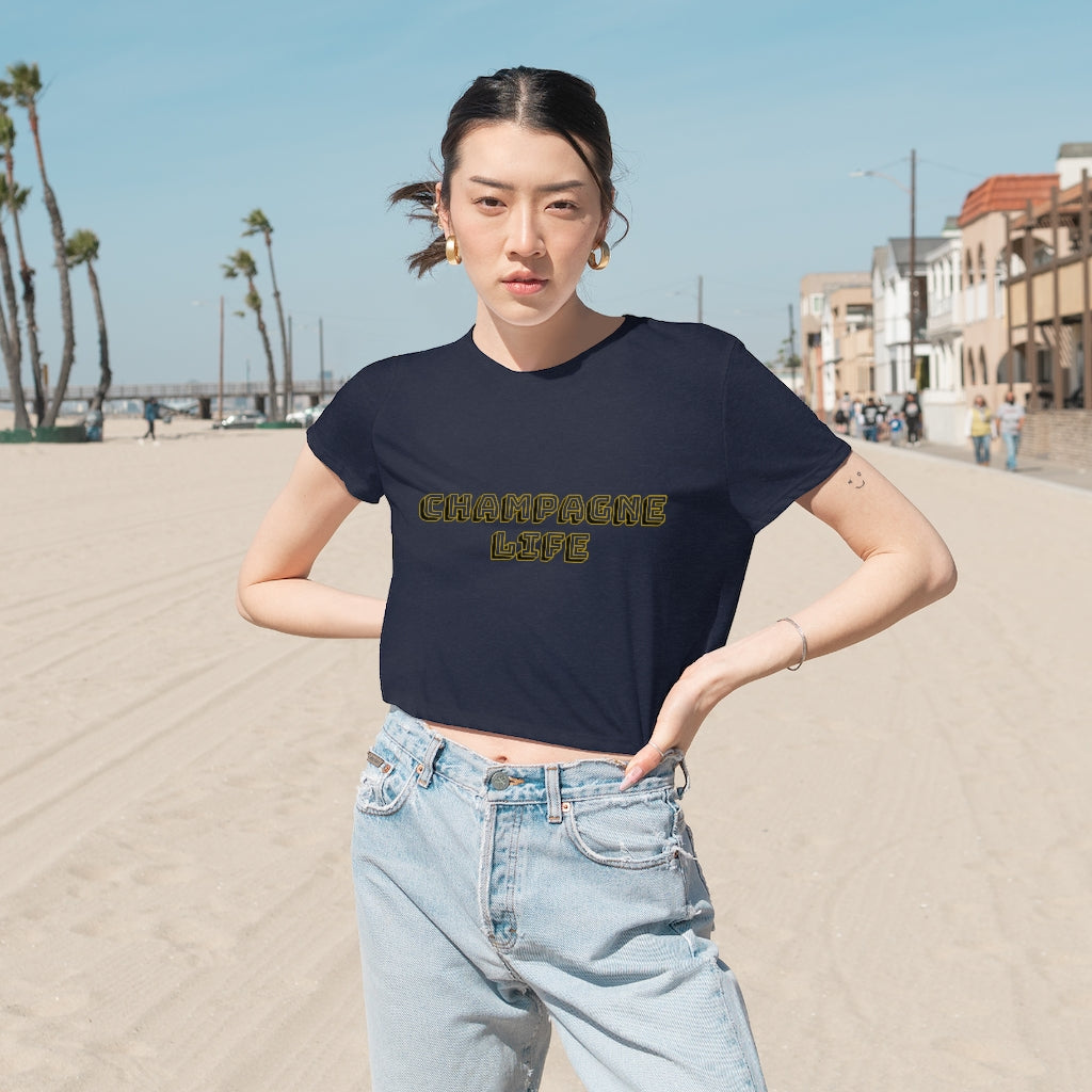 Champagne Life in Block Letters Women's Flowy Cropped Tee