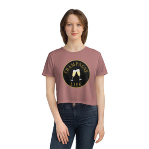 Champagne Life with Black Background Women's Flowy Cropped Tee