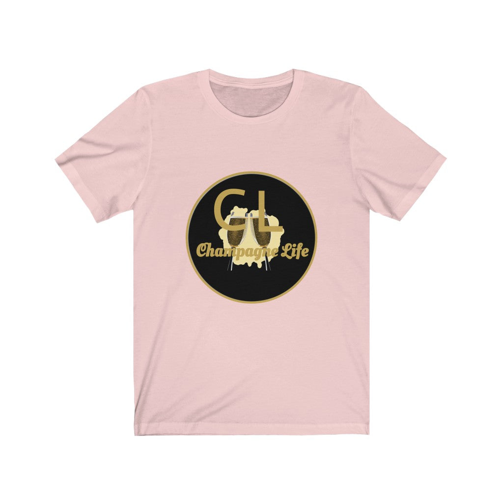 Champagne Life Circle with Black Background Unisex Jersey Short Sleeve Tee
