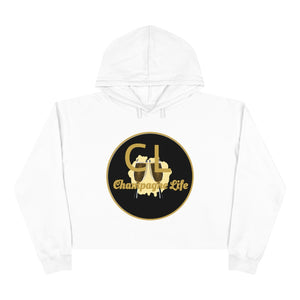 Champagne Life Circle with Black Background Crop Hoodie