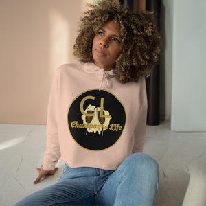 Champagne Life Circle with Black Background Crop Hoodie
