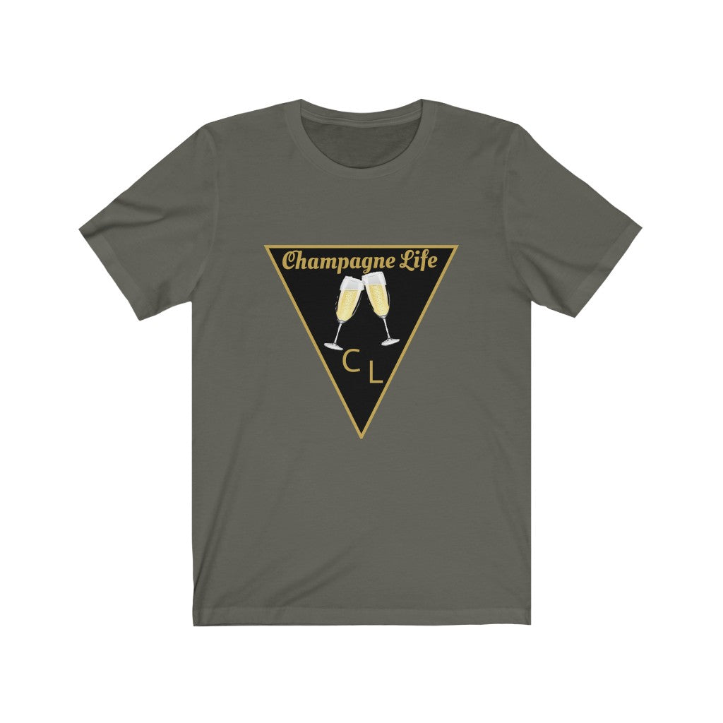 Champagne Life Triangle with Black Background Unisex Jersey Short Sleeve Tee